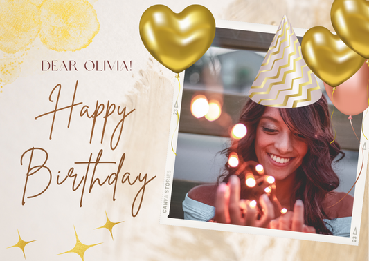 Golden Beige Birthday Card | Editable Canva Template | Instant Download | Elegant Design